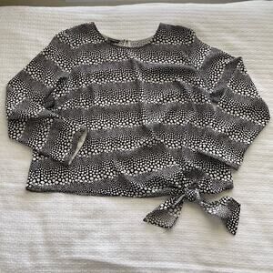 XL Talbots Black and Cream Side-Tie Blouse Top